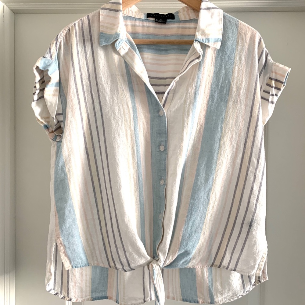 Sanctuary Linen Blend Tie Front top